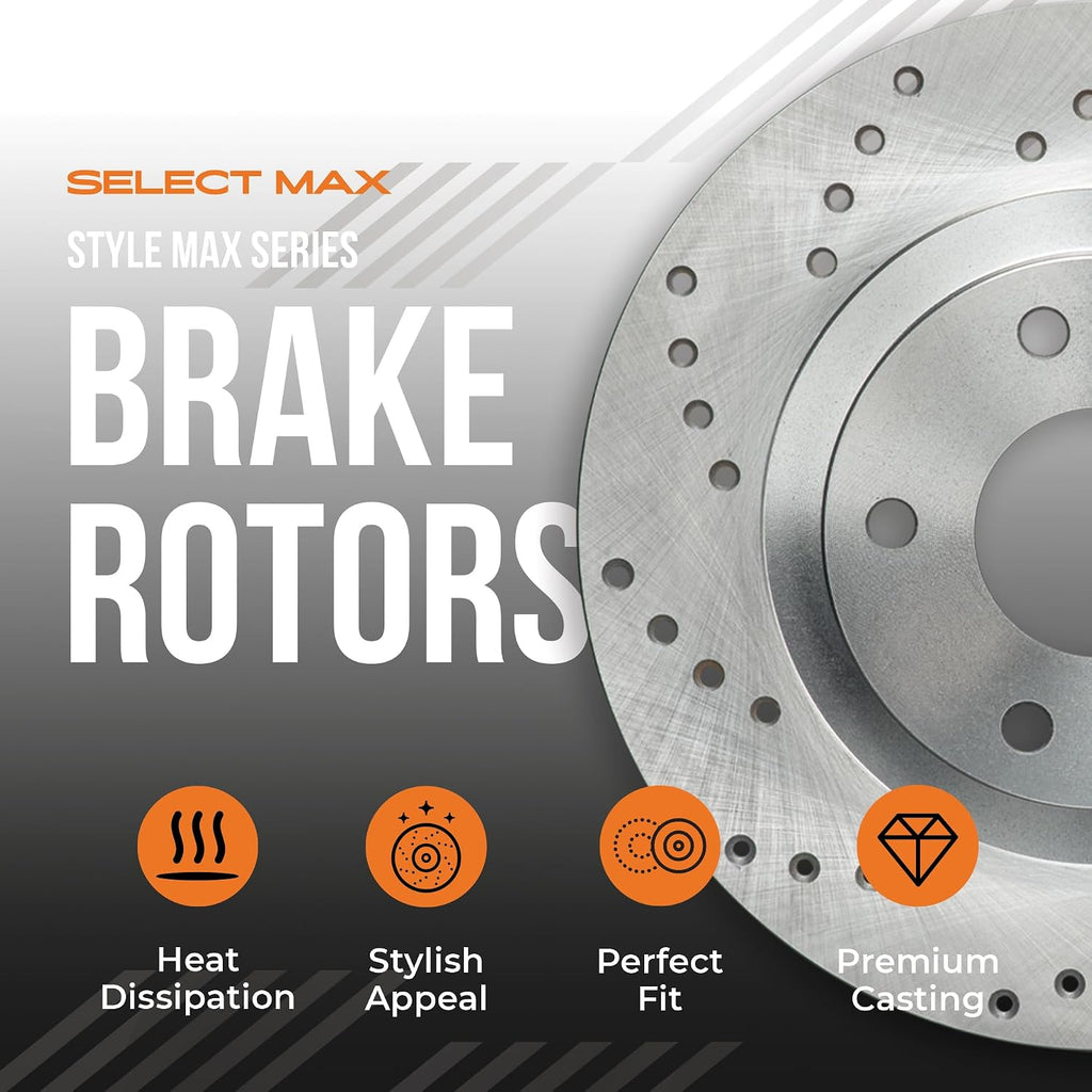 Max Advanced Brakes Front & Rear Brake Kit Compatible With 2006-2008 2009 2010 2011 Acura CSX Premium Touring iTech Replacement Cross Drilled Disc Brake Rotors and Ceramic Brake Pads