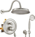 DASAN Brushed Nickel Rain Shower System Complete Antique Shower Faucet Sets, Shower Fixtures Combo Set with Pressure Balance Valve, Trim Kit, 9'' Rainfall Overhead Shower & Handheld, AT209W-BN