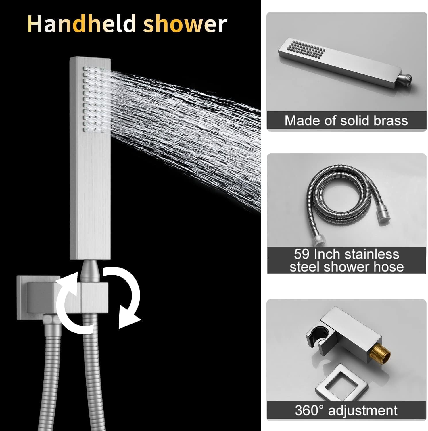 AYIVG Brushed Nickel 4 Function Dual Shower Head System 16 X 24 Inch Rainfall Waterfall And 8 Inch Wall Mount With Handheld shower head Digital Display Shower Valve Set