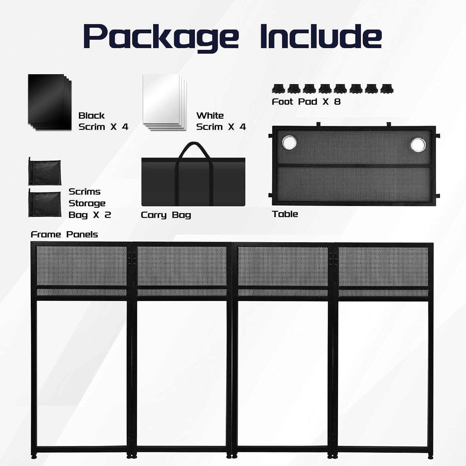 Portable DJ Booth 40' x 20', DJ Facade Table with Black/White Light Scrims, Foldable DJ Stand for Laptop and Controller,with Carry Bag, Cable Hole, Perfect for Bars, Clubs, Party, Private Events