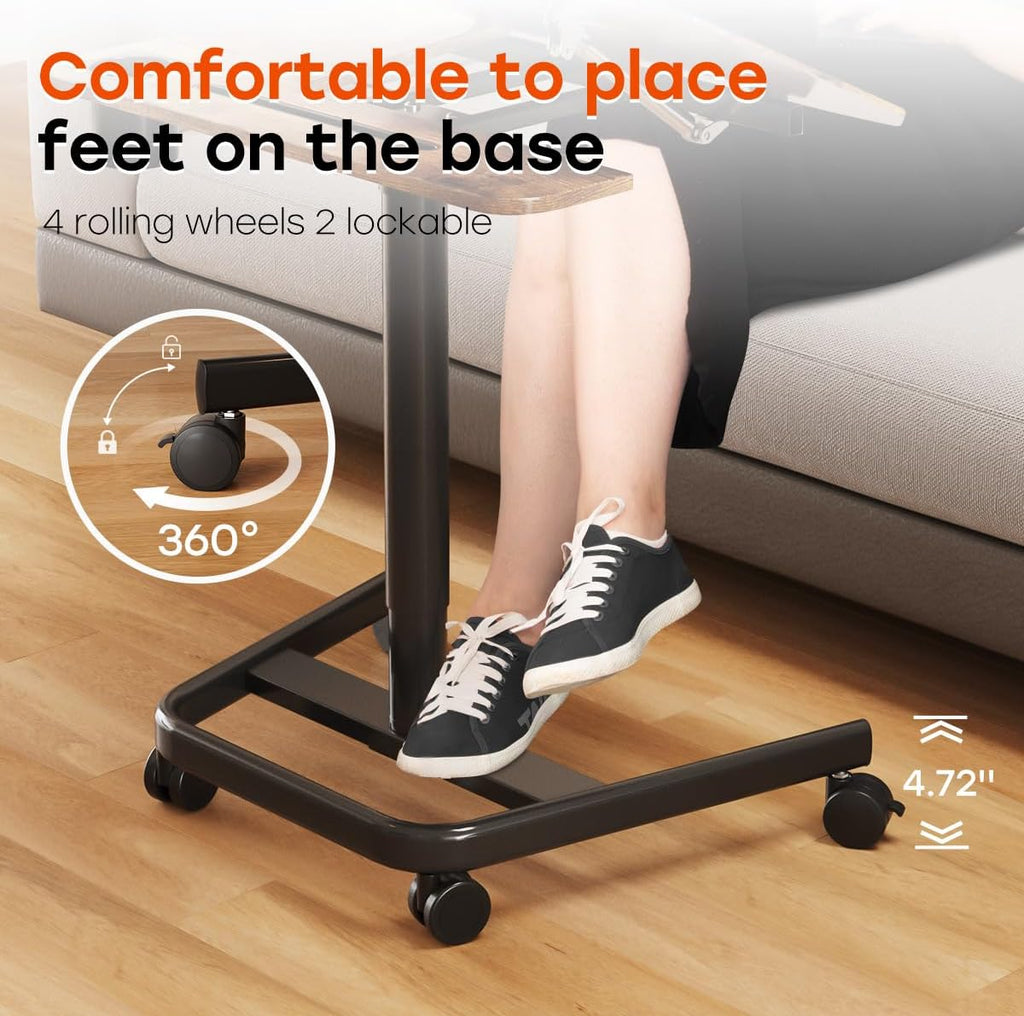 JOY worker Mobile Standing Desk, Height Adjustable Table, 60° Tiltable Rolling Laptop Desk, Portable Sit Stand Desk with Wheels Cup Holder for Bed Couch Hospital, Holds Up to 22lbs, Rustic