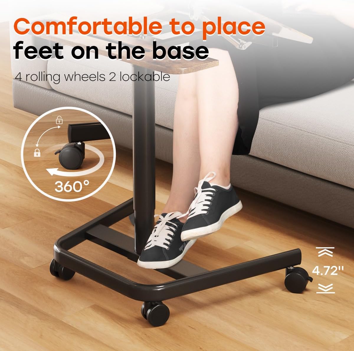 JOY worker Mobile Standing Desk, Height Adjustable Table, 60° Tiltable Rolling Laptop Desk, Portable Sit Stand Desk with Wheels Cup Holder for Bed Couch Hospital, Holds Up to 22lbs, Rustic