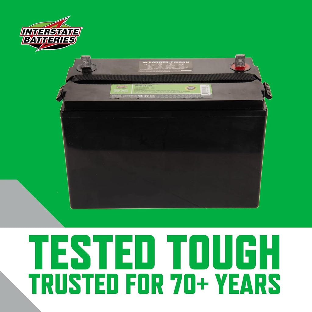 Interstate Batteries 12V 100Ah 110Ah (L Terminal) Deep Cycle Mobility Battery Group 29 VRLA SLA AGM, Rechargeable Replacement for Campers, RVs, Trailers, Wheelchairs (DCM0100L)…