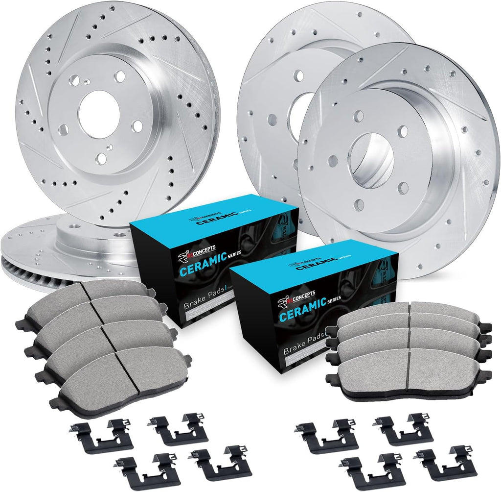 R1 Concepts Front and Rear Brake Kit Fits 2012-2016 Honda CR-V FWD| Ceramic Pads, Drilled Slotted Rotors| Hardware| 11.8' Front & 12.0' Rear