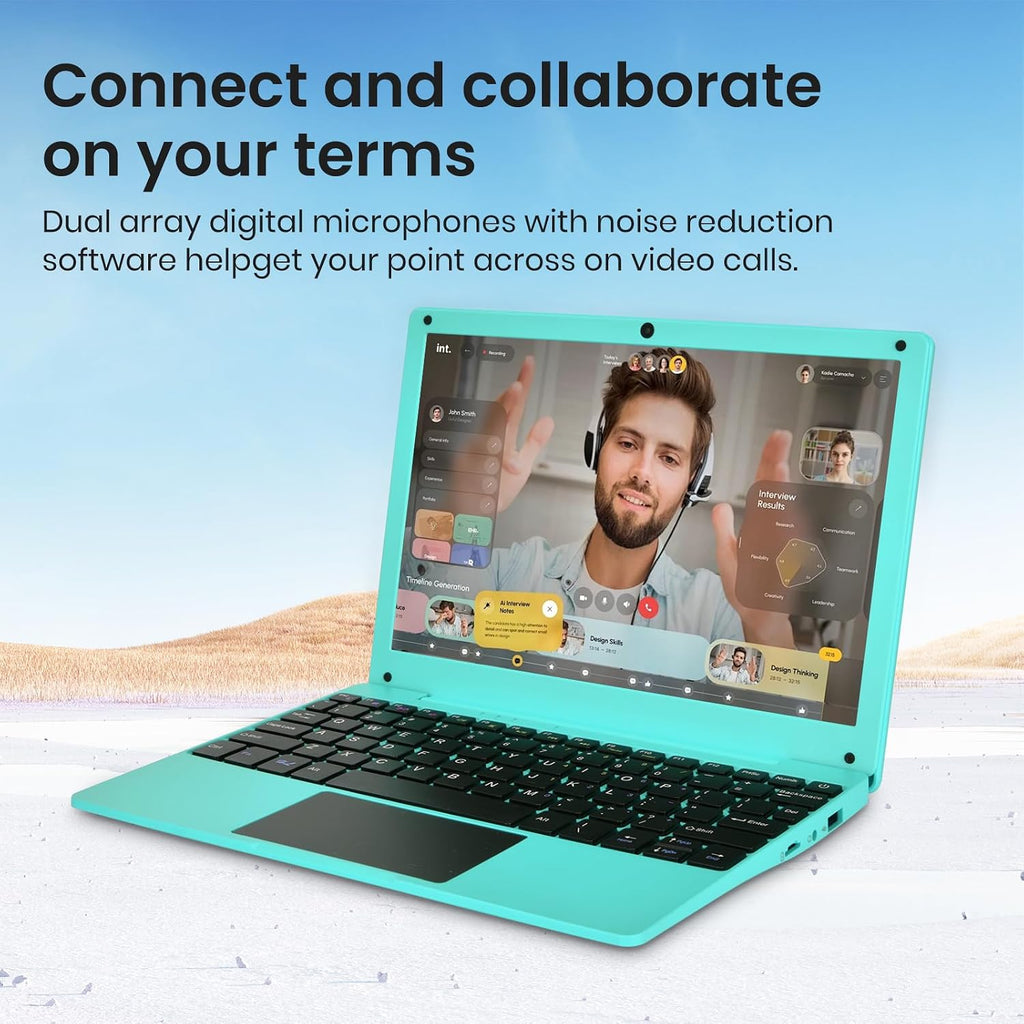 Portable Mini Education Laptop Computer with Celeron N4000 CPU 8GB RAM 256GB SSD HD IPS Screen, Laptop Computer for Learning, Office Work (Blue)