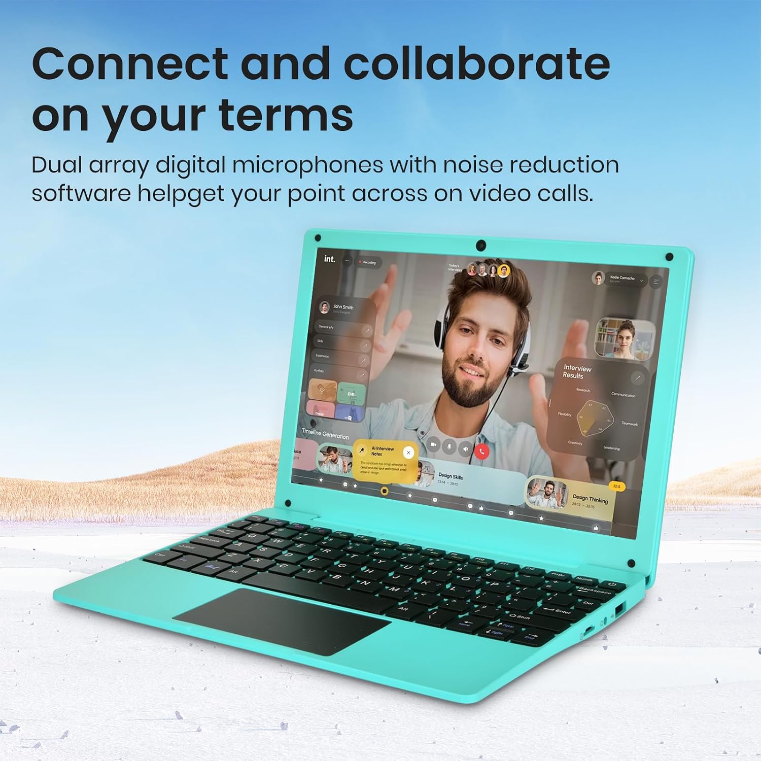 Portable Mini Education Laptop Computer with Celeron N4000 CPU 8GB RAM 256GB SSD HD IPS Screen, Laptop Computer for Learning, Office Work (Blue)