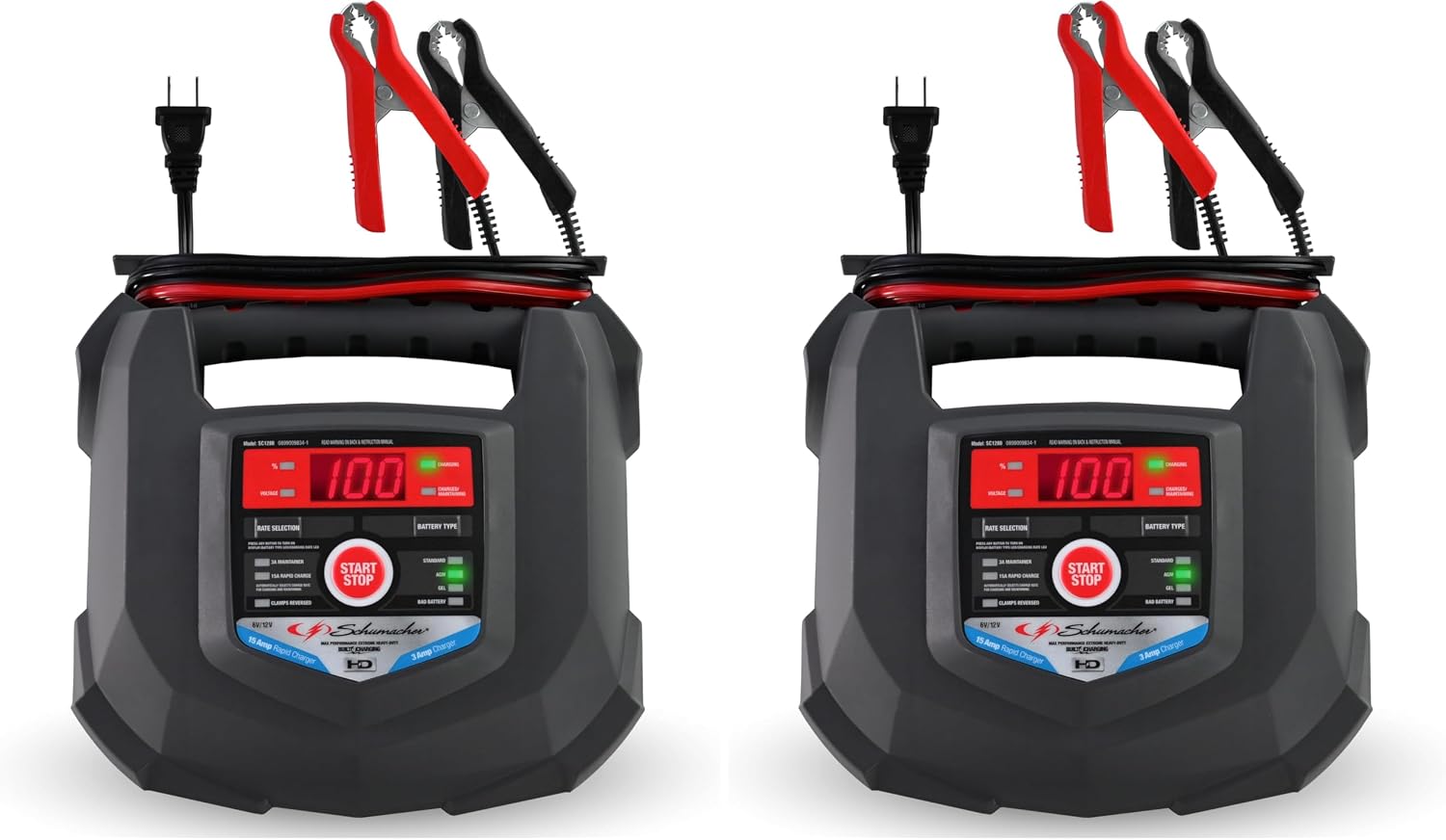 Schumacher Electric Car Battery Charger and Maintainer SC1280 4-in-1, 15 Amp, Fully Automatic for 6v and12v Automobile Batteries - Ideal for Motorcycles, Cars, Trucks, SUVs, Marine Batteries, and More