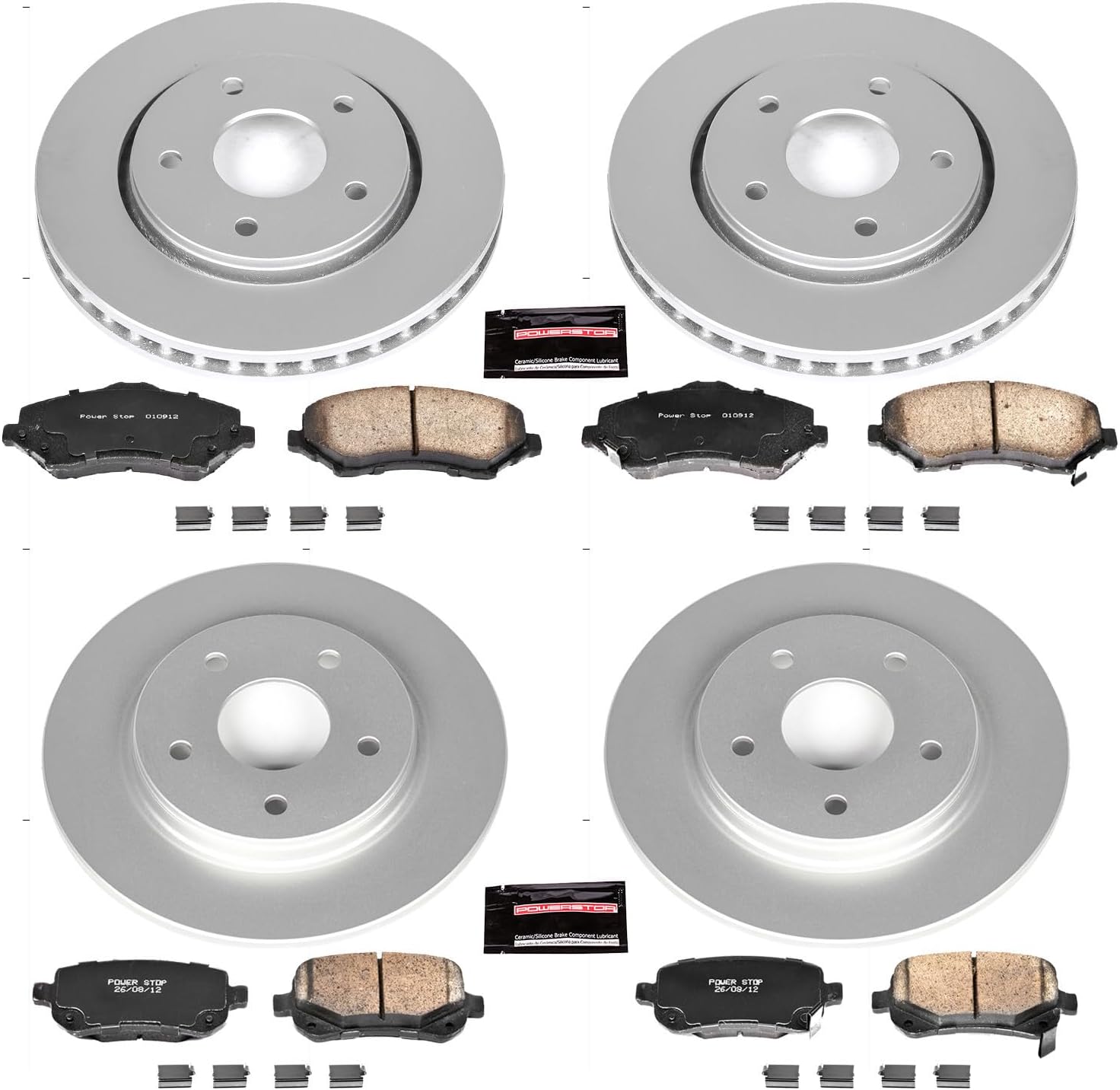 PowerStop Front and Rear Brake Kit for Chrysler Town & Country 2008-12 |Dodge Grand Caravan 2008-12 |Journey 2009-12 - Fully-Coated Disc Rotors with Z17 Ceramic Brake Pads Replacement, CRK4015