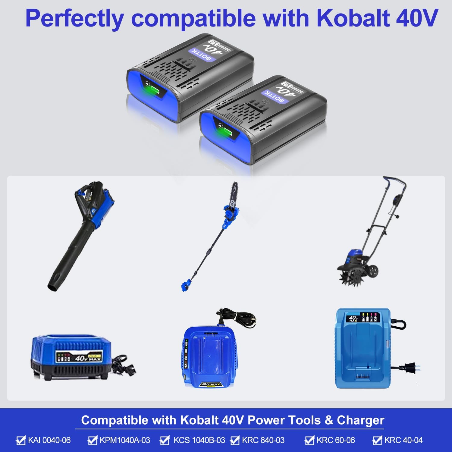 Upgraded 6.2Ah Replacement for Kobalt 40V Battery, Compatible with Kobalt 40 Volt KM-1640-06 KM 4040-06 KPM1040A-03, 2 Packs