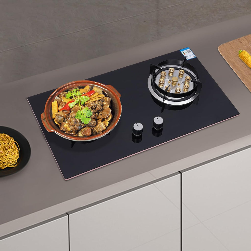 2 Burner Propane Gas Cooktop, Embedded Stainless Steel Gas Stove Top LNG Dual Fuel Countertop Gas Stove, Electronic Pulse Ignition for Apartments Home Kitchen