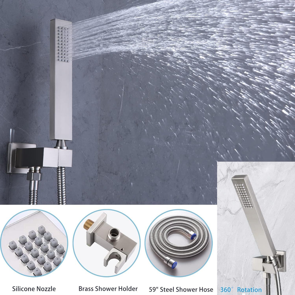 Digital Display Shower Faucet Set With 12 Inch Rainfall Shower Head,Brass Handheld Sprayer And 6pcs Body Jets,Full Body Shower System (Brushed Nickel)