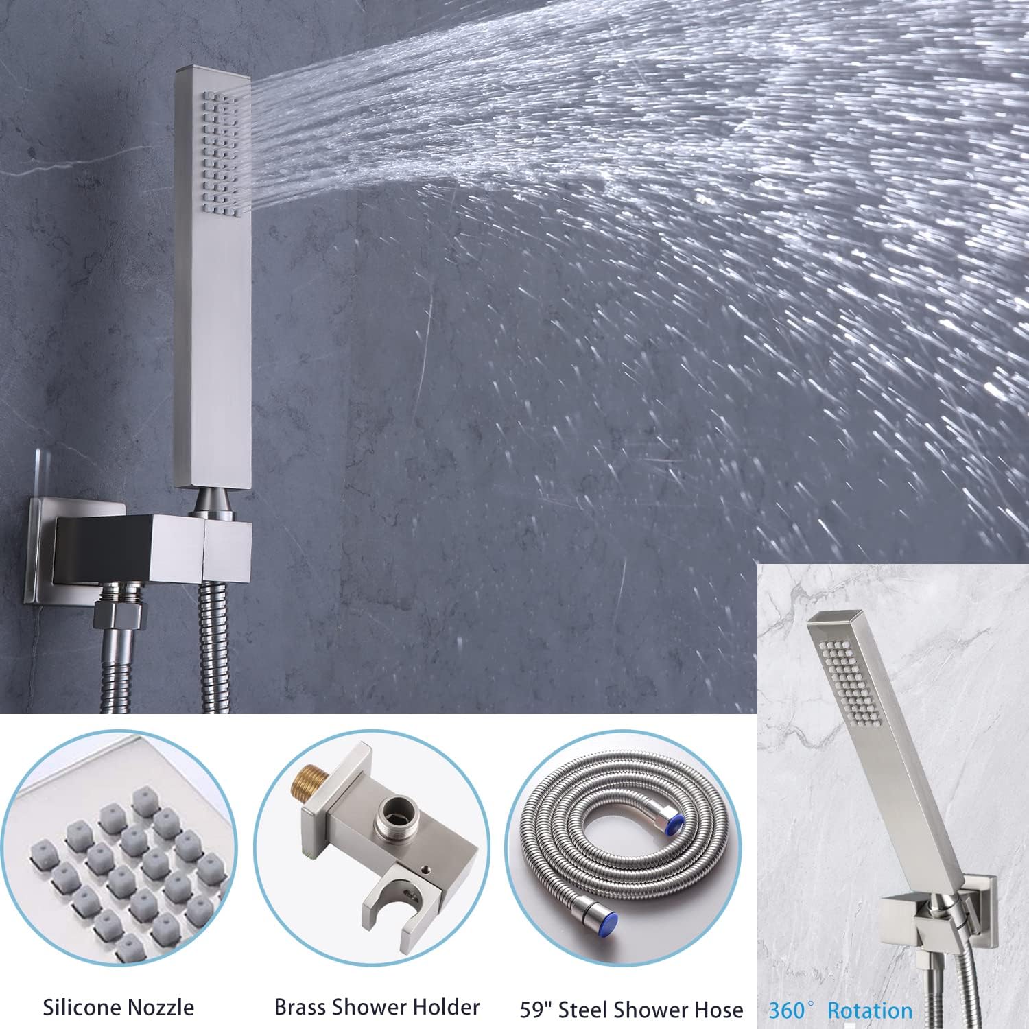 Digital Display Shower Faucet Set With 12 Inch Rainfall Shower Head,Brass Handheld Sprayer And 6pcs Body Jets,Full Body Shower System (Brushed Nickel)