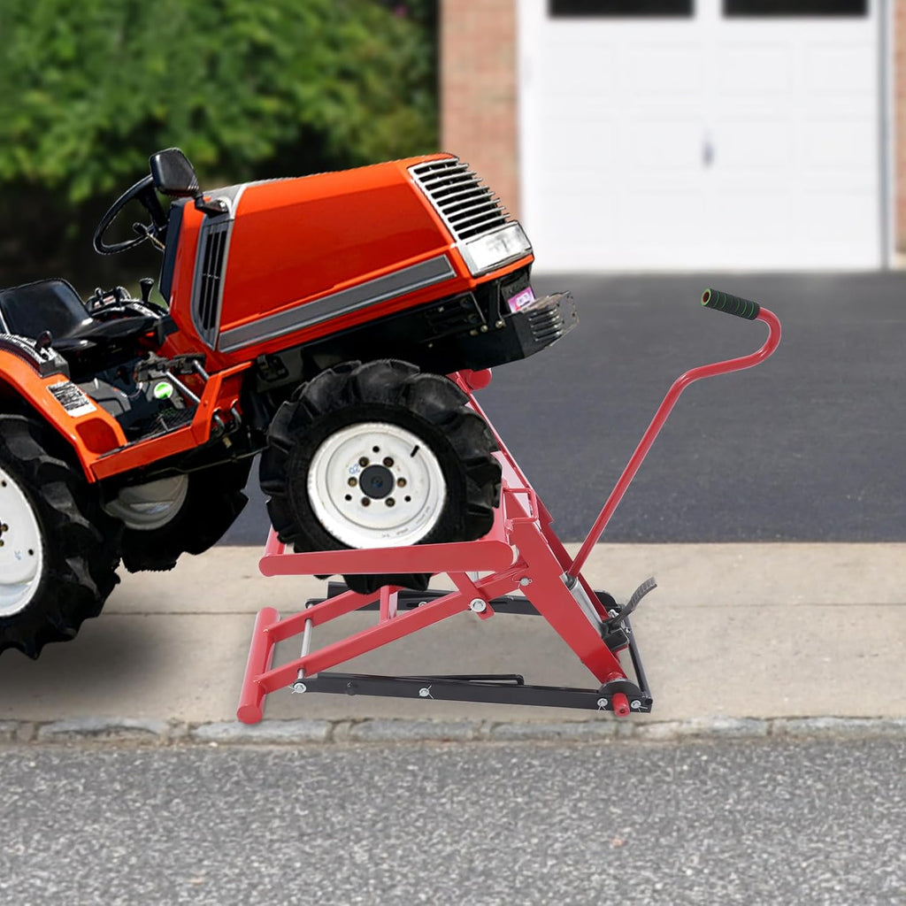 Lawn Mower Lift, 29 Inch Lawn Mower Lift Tool Adjustable Movable Lawn Mower Lift Solid Carbon Steel Lawnmower Lifting Machine for Riding Lawn Mower, Zero Turn Lawn Mowers (350lbs Hydraulic)