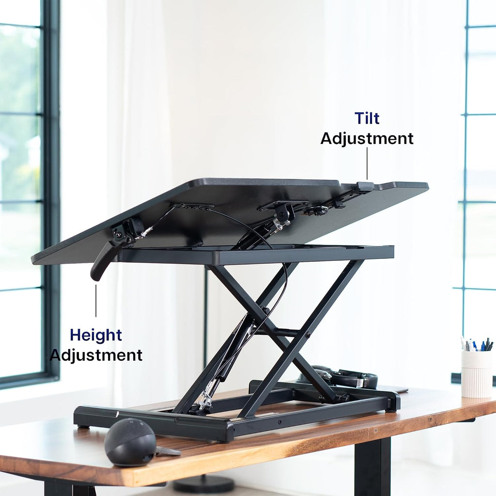 VIVO 36 inch Height Adjustable Tilting Stand Up Desk Converter, Quick Sit to Stand Single Top Keyboard Riser, Laptop Workstation, Drafting Table, Ergonomic Typing, Black, DESK-V036T