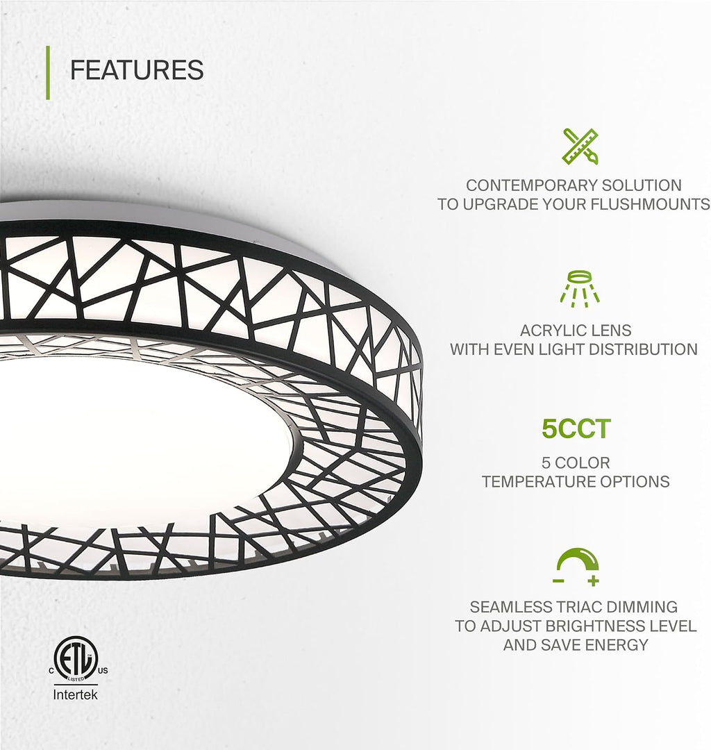 ASD 12 Inch LED Flush Mount Ceiling Light Fixture for Bedroom, 20W 1113LM 5CCT 2700K-5000K, Triac Dimmable Lights, Dining, Living Room, Kitchen Lamps, Modern Home Lighting Fixtures, Black, ETL, 4 Pack