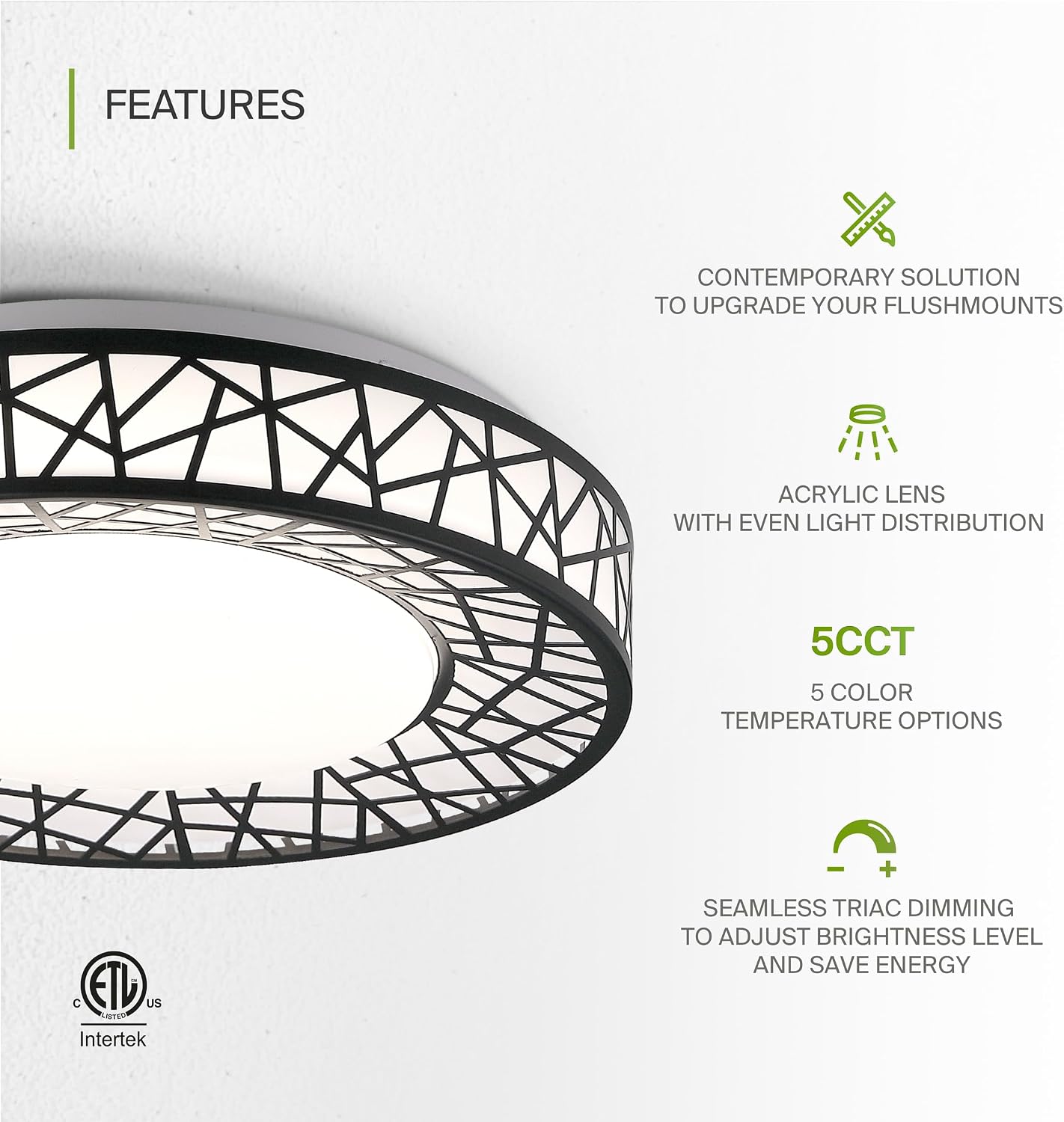 ASD 12 Inch LED Flush Mount Ceiling Light Fixture for Bedroom, 20W 1113LM 5CCT 2700K-5000K, Triac Dimmable Lights, Dining, Living Room, Kitchen Lamps, Modern Home Lighting Fixtures, Black, ETL, 4 Pack