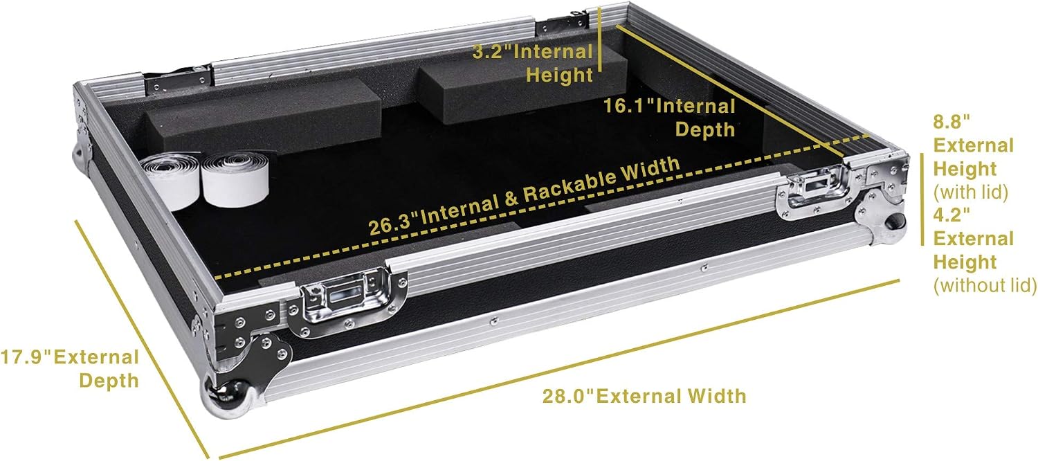Sound Town Guitar Pedal Board Case w/Wheels, Tape Fastener and High Density Foam, ATA Road Case, Interior: 26'' x 16' (STRC-PDLW)