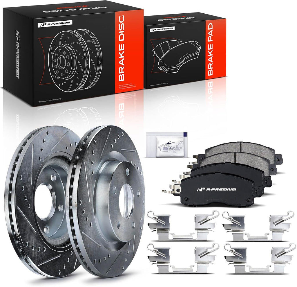 A-Premium 11.65 inch(295.91 mm) Front Drilled and Slotted Disc Brake Rotors + Ceramic Pads Kit Compatible with Select Nissan Models - Altima 2014 2015 2016 2017 2018 2019, 6-PC Set
