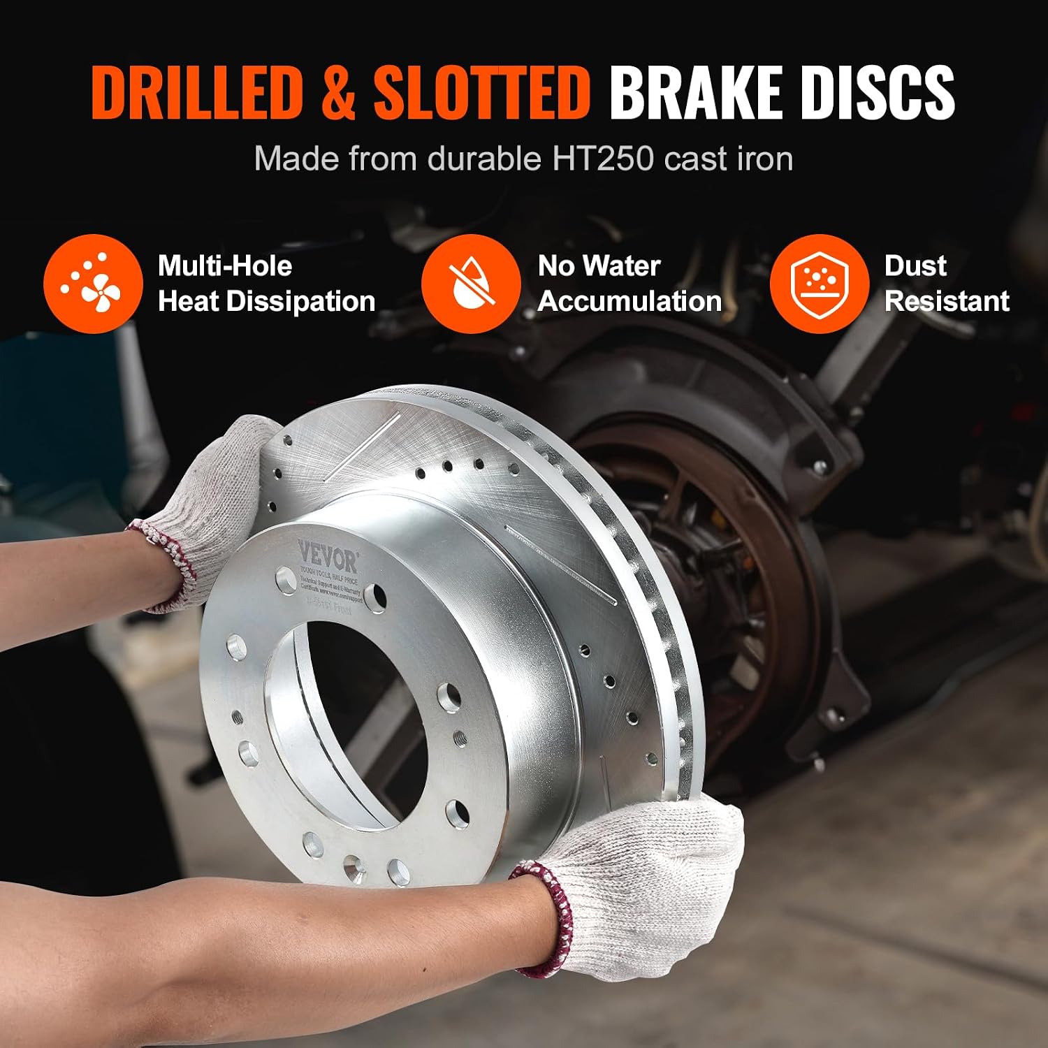 VEVOR Front Brake Kit Compatible with 2011-2019 Chevy Silverado GMC Sierra 2500 3500 HD, Drilled and Slotted Brake Rotors Ceramic Brake Pads Replacement Kit, 14' Front Rotors