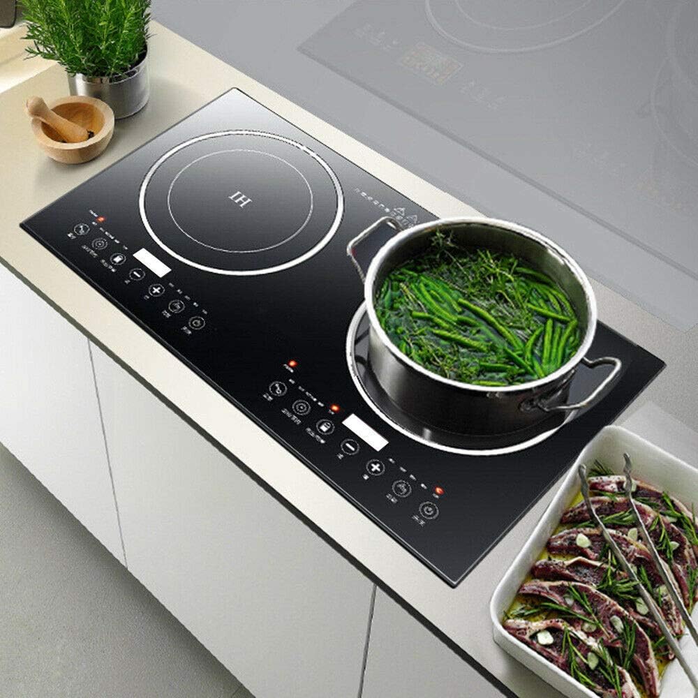110V 1200W Electric Dual Induction Cooker Hot Plate Rapid Heating Safety Countertop Burner Cooktop