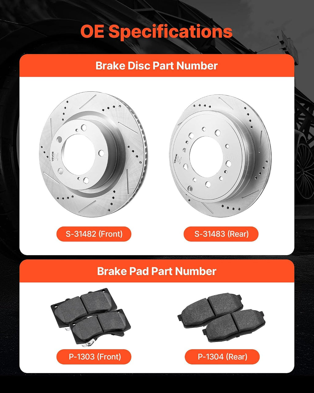VEVOR Brake Pads and Rotors Kit Front and Rear, Compatible with 2007-2021 Toyota Tundra (5 Lug Models), 2008-2021 Toyota Sequoia, Drilled and Slotted Brake Rotors Ceramic Brake Pads Replacement Kit