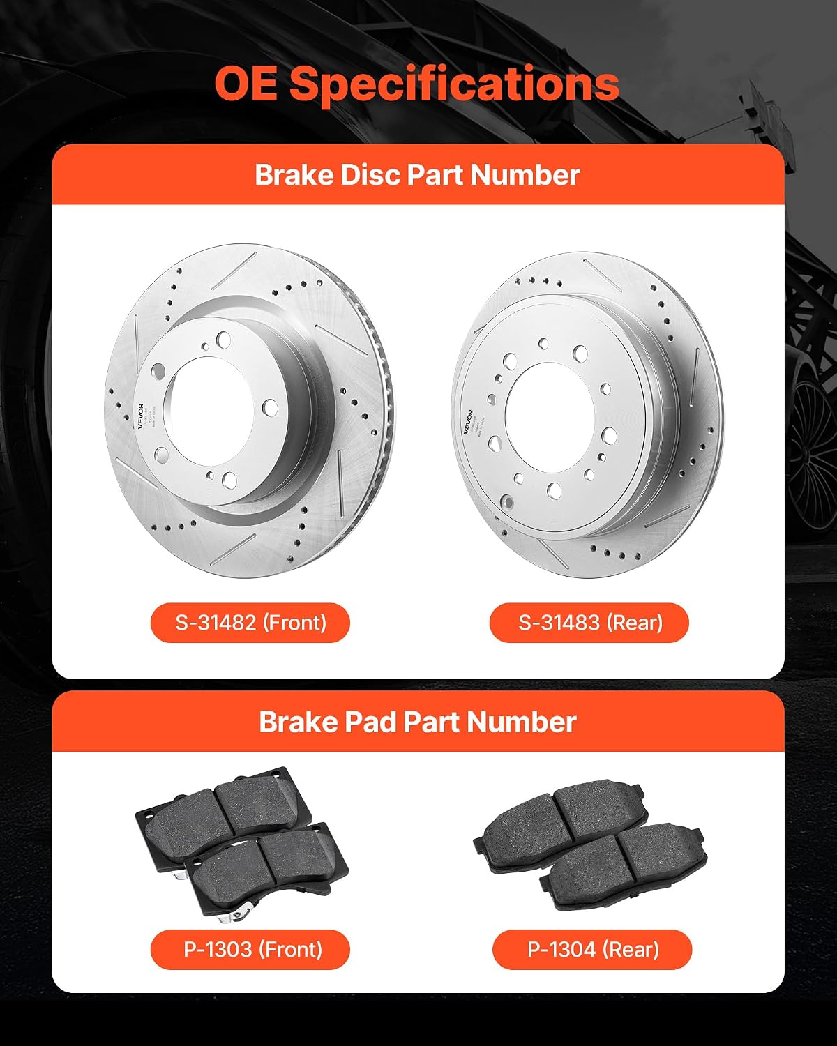 VEVOR Brake Pads and Rotors Kit Front and Rear, Compatible with 2007-2021 Toyota Tundra (5 Lug Models), 2008-2021 Toyota Sequoia, Drilled and Slotted Brake Rotors Ceramic Brake Pads Replacement Kit
