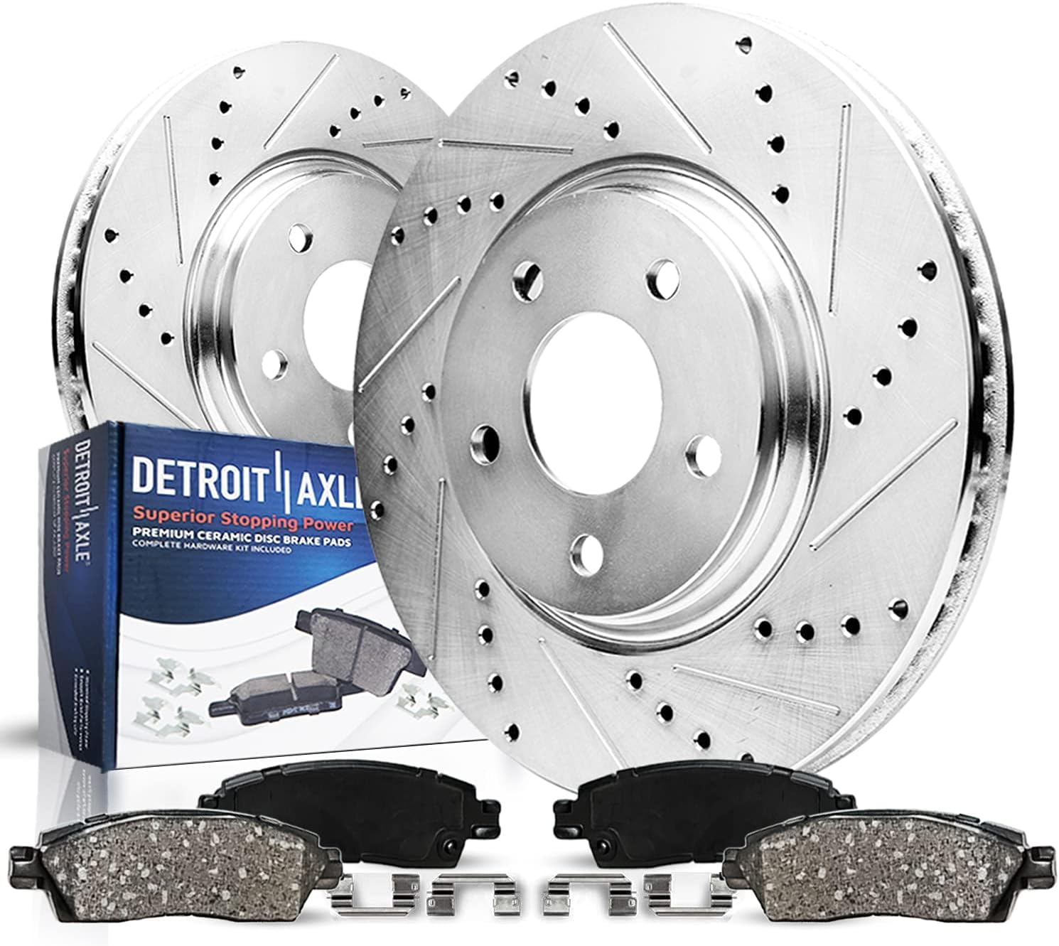 Detroit Axle - Front Brake Kit for 2002-2005 Ford Explorer Mercury Mountaineer Drilled & Slotted Brake Rotors and Ceramic Brakes Pads 2003 2004 Replacement