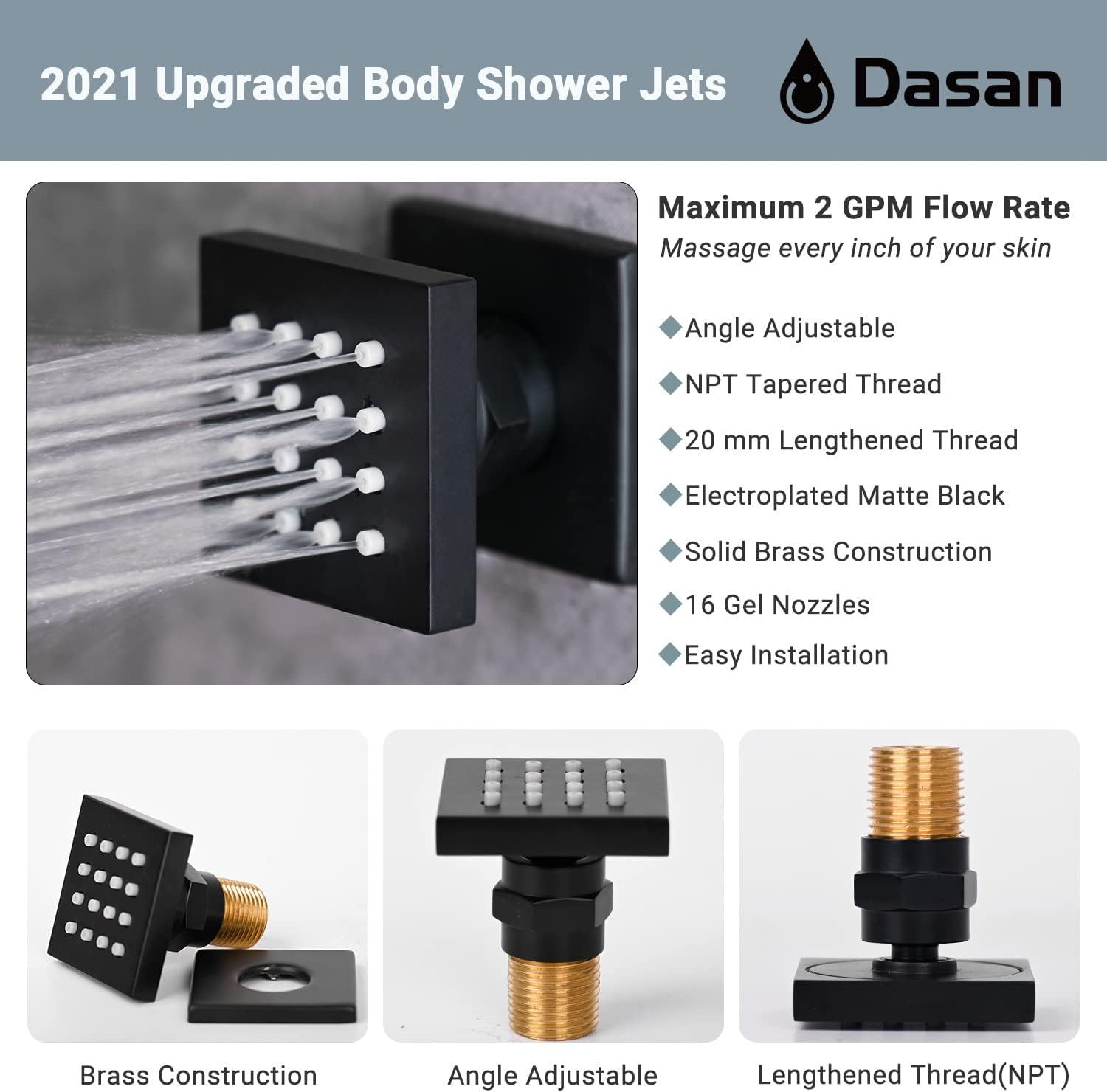 Full Body Rain Shower System with 4 Body Shower Jets & 12'' Wall Mount Rainfall Shower Head & Handheld, DASAN Multi Shower Head System Matte Black Rain Shower Faucets sets Combo with Rough-in Valve