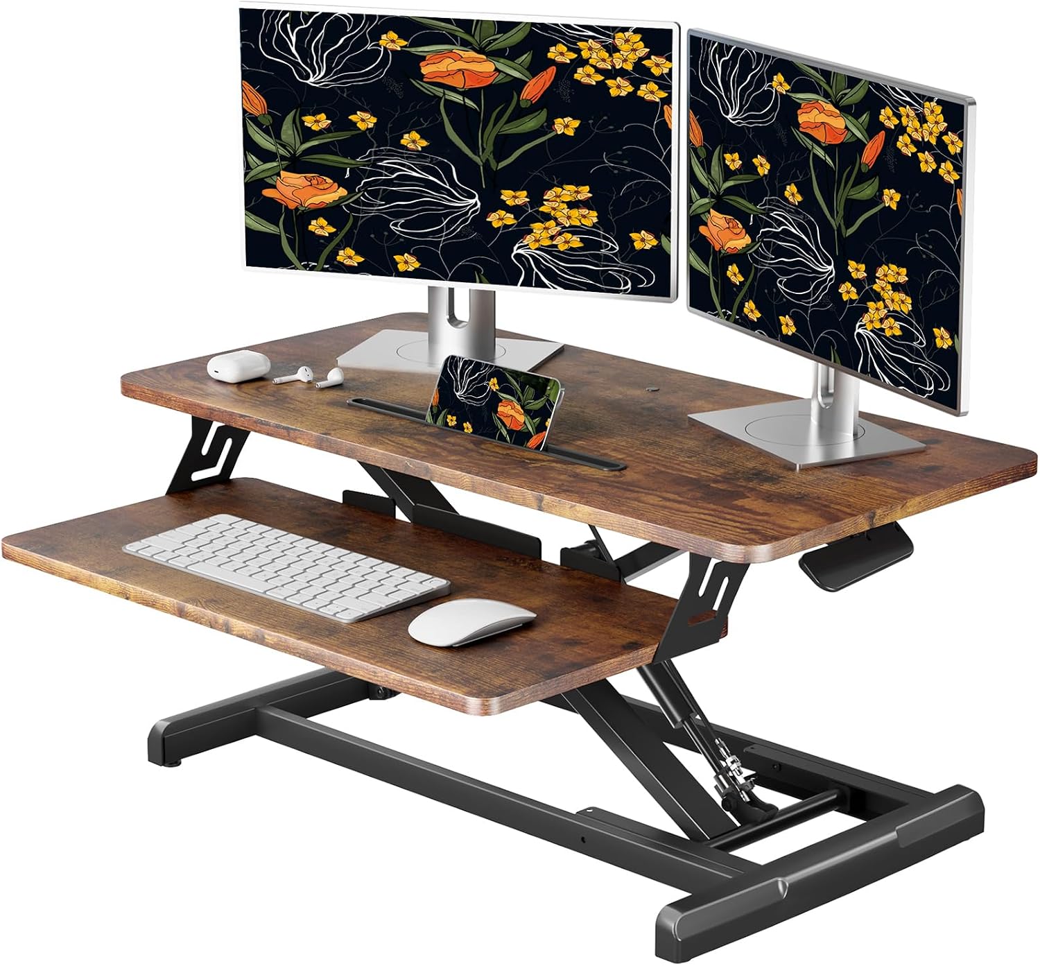 JOY worker Standing Desk Converter, 32' Wide Height Adjustable Sit Stand Up Desk Riser with Keyboard Tray, Desktop Workstation Riser for Home Office Computer Laptop, Particle Board, Rustic