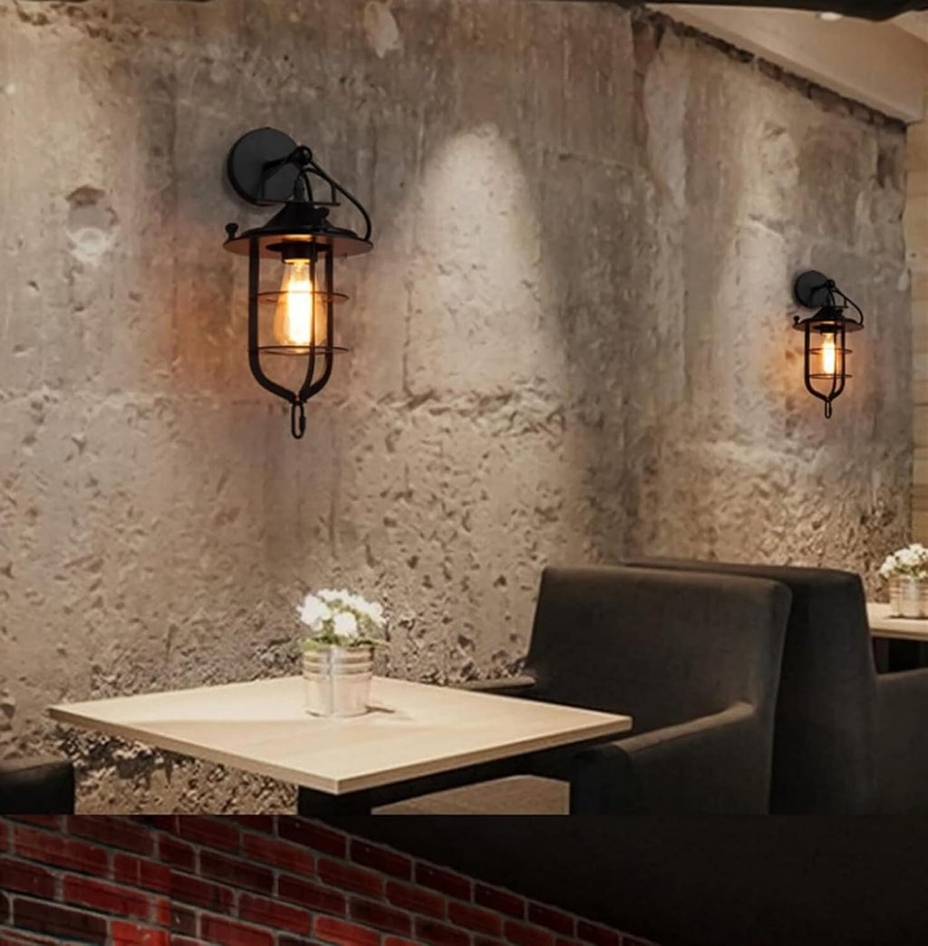 Sconce Wall Lighting Retro Wall Lamp Wrought Iron Bar Glass Iron Mesh Wall Lamp E27 is Suitable for A Variety of Light Sources Bathroom Light Fixtures