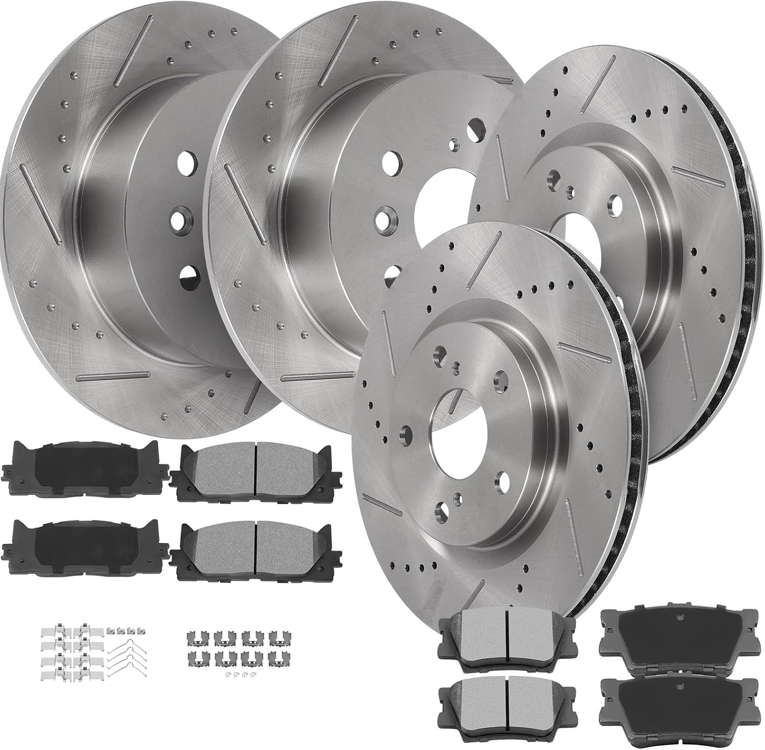 SCITOO Brake Kits For Lexus For ES300h/For ES350 2013-2018,For Avalon 2013-2018,For Camry 2012-2017 Front Rear Drilled & Slotted Disc Brakes Rotors and Ceramic Brakes Pads 31434;31608;D1293;D1212