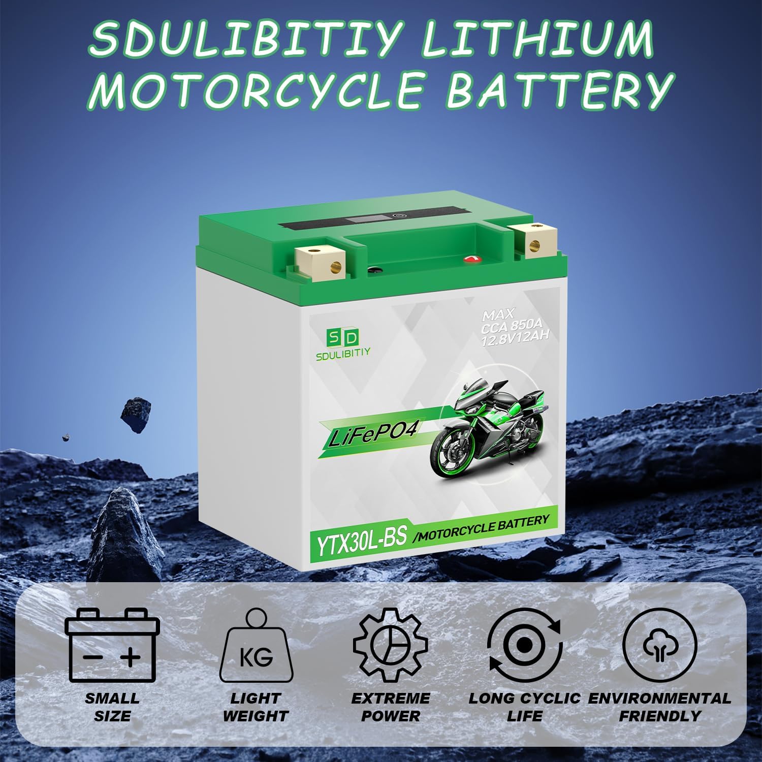 YTX30L-BS Lithium Motorcycle Battery, 12.8V 12AH 850 CCA LiFePO4 Motorcycle Battery, ATV, UTV, Jet Ski, Scooter, Lawn Mower, Tractor, Generator, Built-in Smart BMS
