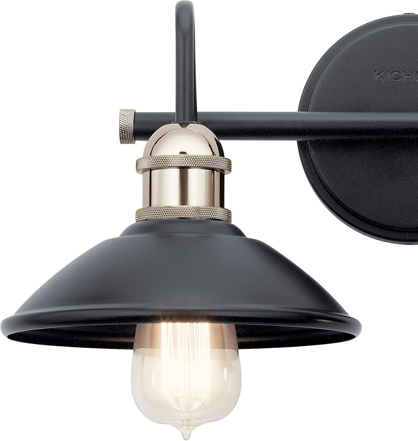 Kichler Clyde 2-Light Bathroom Vanity Light Fixture with Vintage Industrial Design, Black Finish for Bathrooms Over Mirror (7.25' H x 17' W x 8.25' Ext.), 45944BK