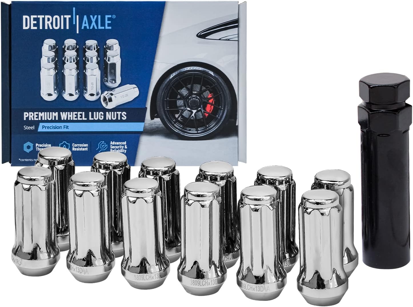 Detroit Axle - Rear Brake Kit for Buick Allure Regal Lacrosse Cadillac XTS Chevy Impala Malibu, Drilled Slotted Brake Rotors Ceramic Brake Pads Wheel Bearing Hubs Wheel Lug Nuts Socket Key Replacement