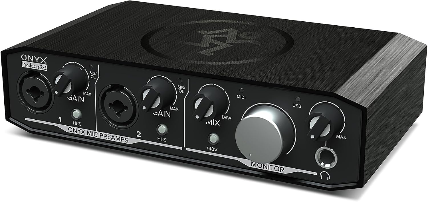 Audiosavings Bundle: Mackie Onyx Producer 2.2 2x2 USB Audio MIDI Recording Studio Interface Bundle with Rockville RLS2400 Lightweight Folding DJ Laptop Stand (2 Items)