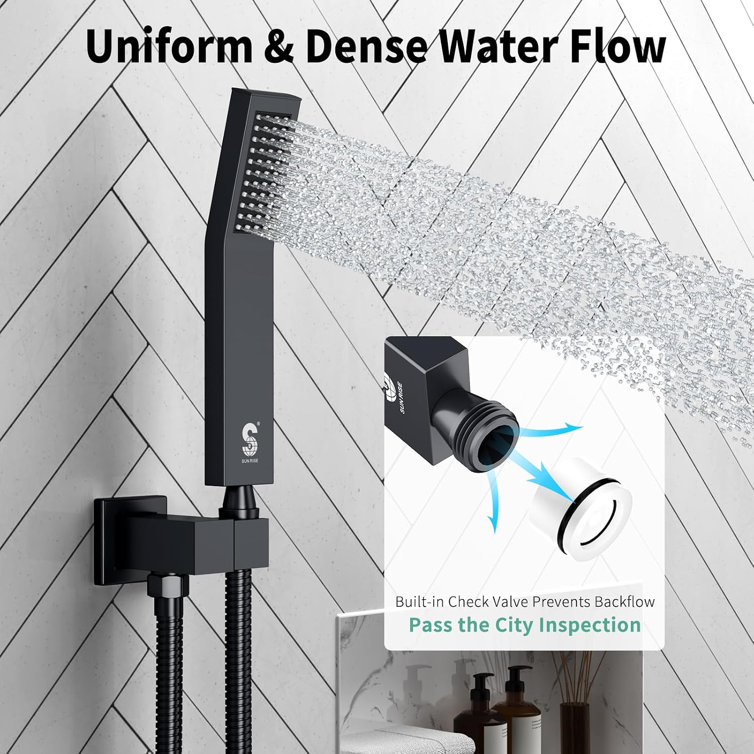 SR SUN RISE 16 Inches Matte Black Shower Set System Bathroom Luxury Rain Mixer Shower Combo Set Ceiling Mounted Rainfall Shower Head Faucet (Contain Shower Faucet Rough-In Valve Body and Trim)