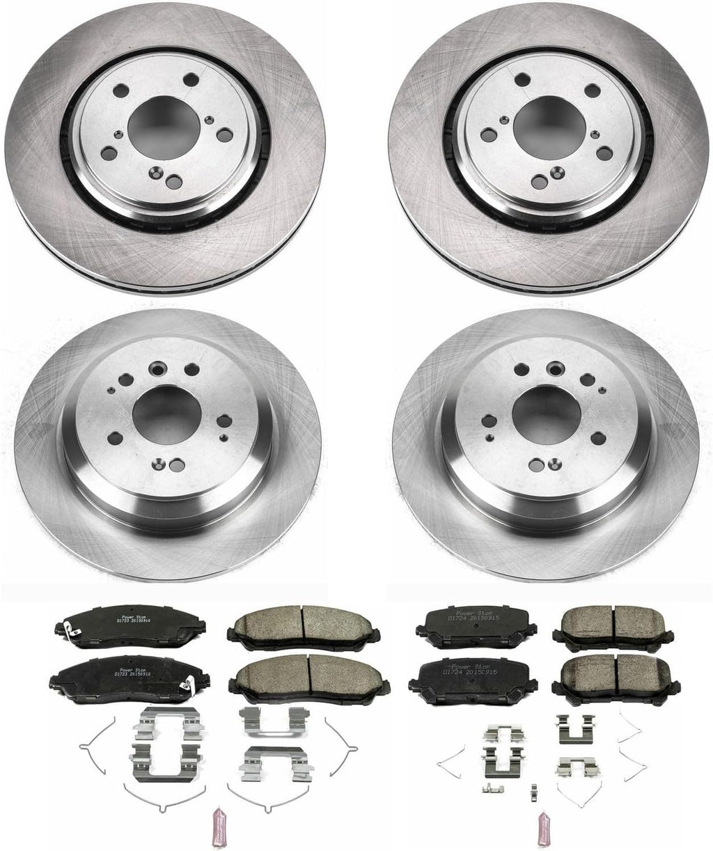 PowerStop Front and Rear Brake Kit for Honda Pilot 2016-22 | Honda Ridgeline 2017-25 - Z17 Ceramic Brake Pads & Disc Rotors Replacement, KOE7576