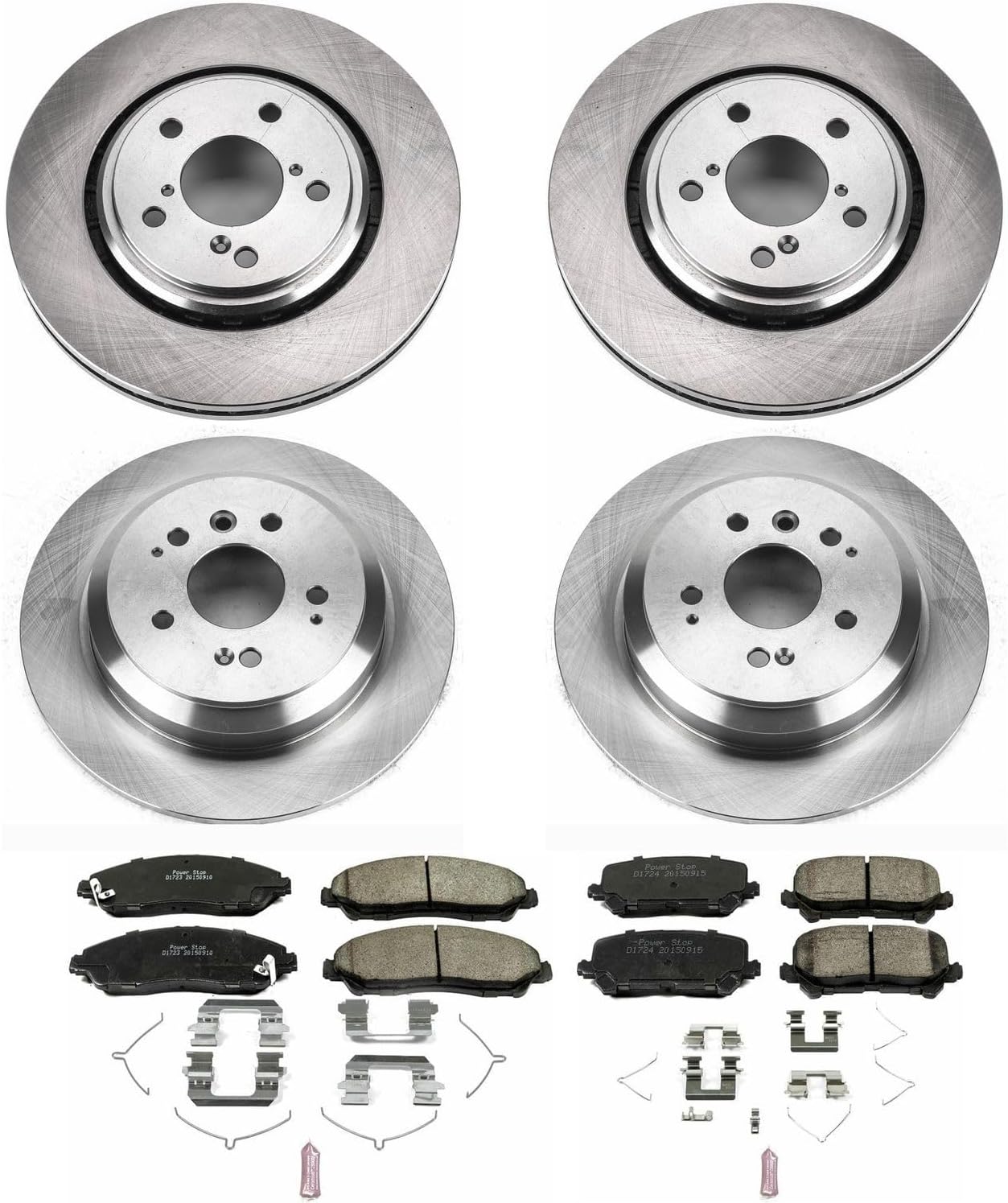PowerStop Front and Rear Brake Kit for Honda Pilot 2016-22 | Honda Ridgeline 2017-25 - Z17 Ceramic Brake Pads & Disc Rotors Replacement, KOE7576