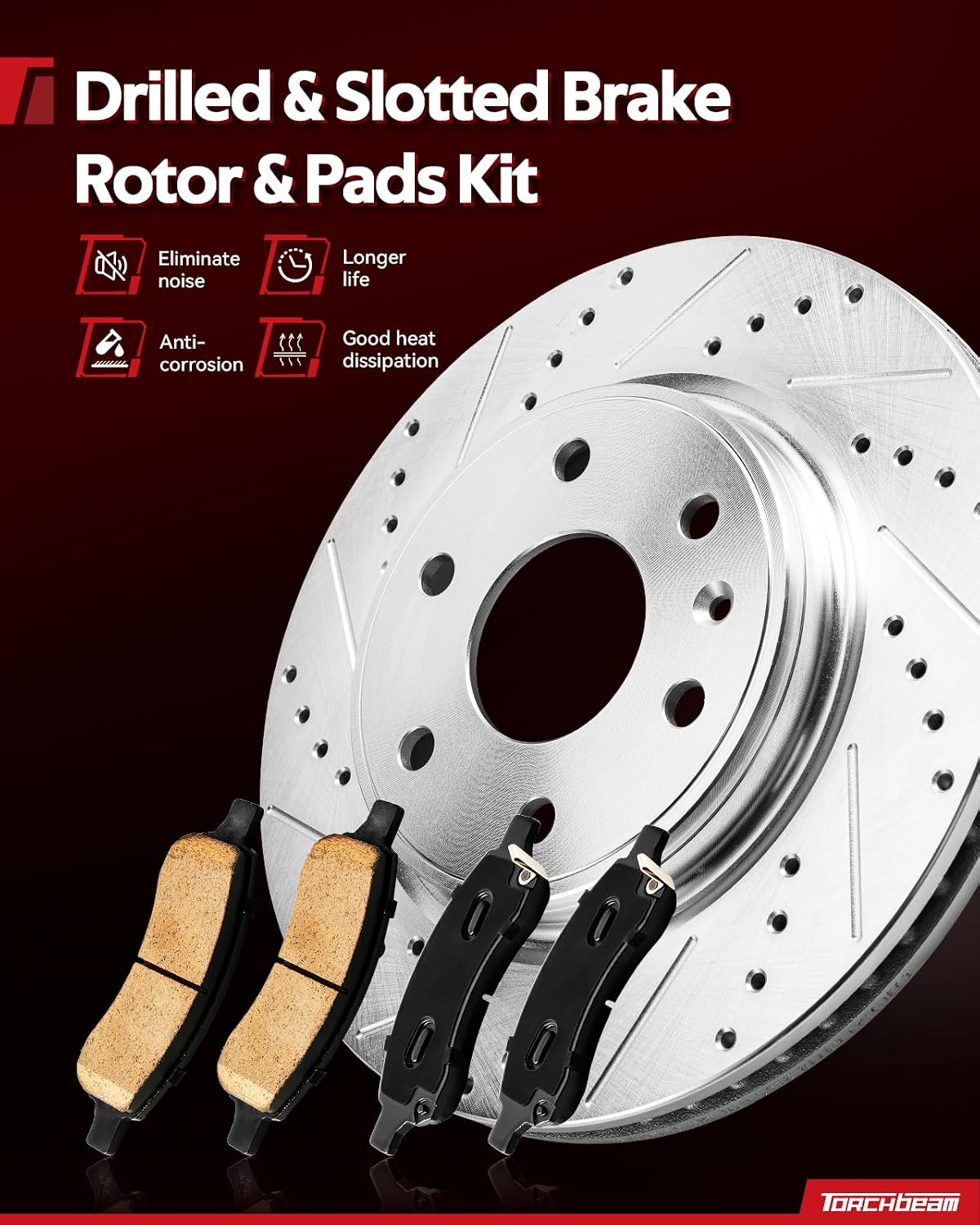 Front Brake Rotors and Pads kit Torchbeam replacement for 2016-2020 Sorento, 2017-2018 Santa Fe Sport, 31625+D1815 Drilled and Slotted Brake Rotors Ceramic Brake Pads