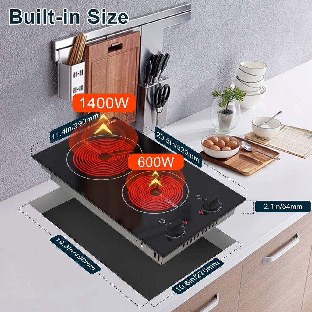 Karinear 110V Electric Cooktop 2 Burners, Countertop & Built-in Electric Stove Top Plug in