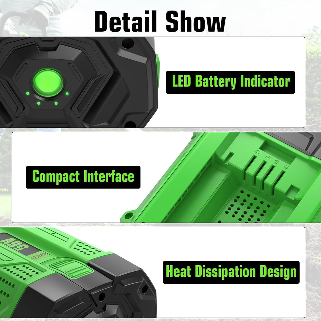 [ 12,000 mAh Ultra-High Capacity ] 2-Pack 56V Lithium Ion Battery Replacement for EGO 56V Battery Compatible with All EGO 56V Battery Power Tools CS1604 CS1804 HT2400 LB6504 PH1400 Tools Battery