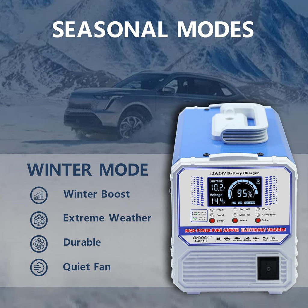 Battery Chargers Automobile 12 Volt & 24V Smart Automatic Car Battery Charger,Maintainer with Auto Shutoffs, Repair/Winter Mode,Trickle Charger for Automotive,Truck,Motorcycle,RV,AGM