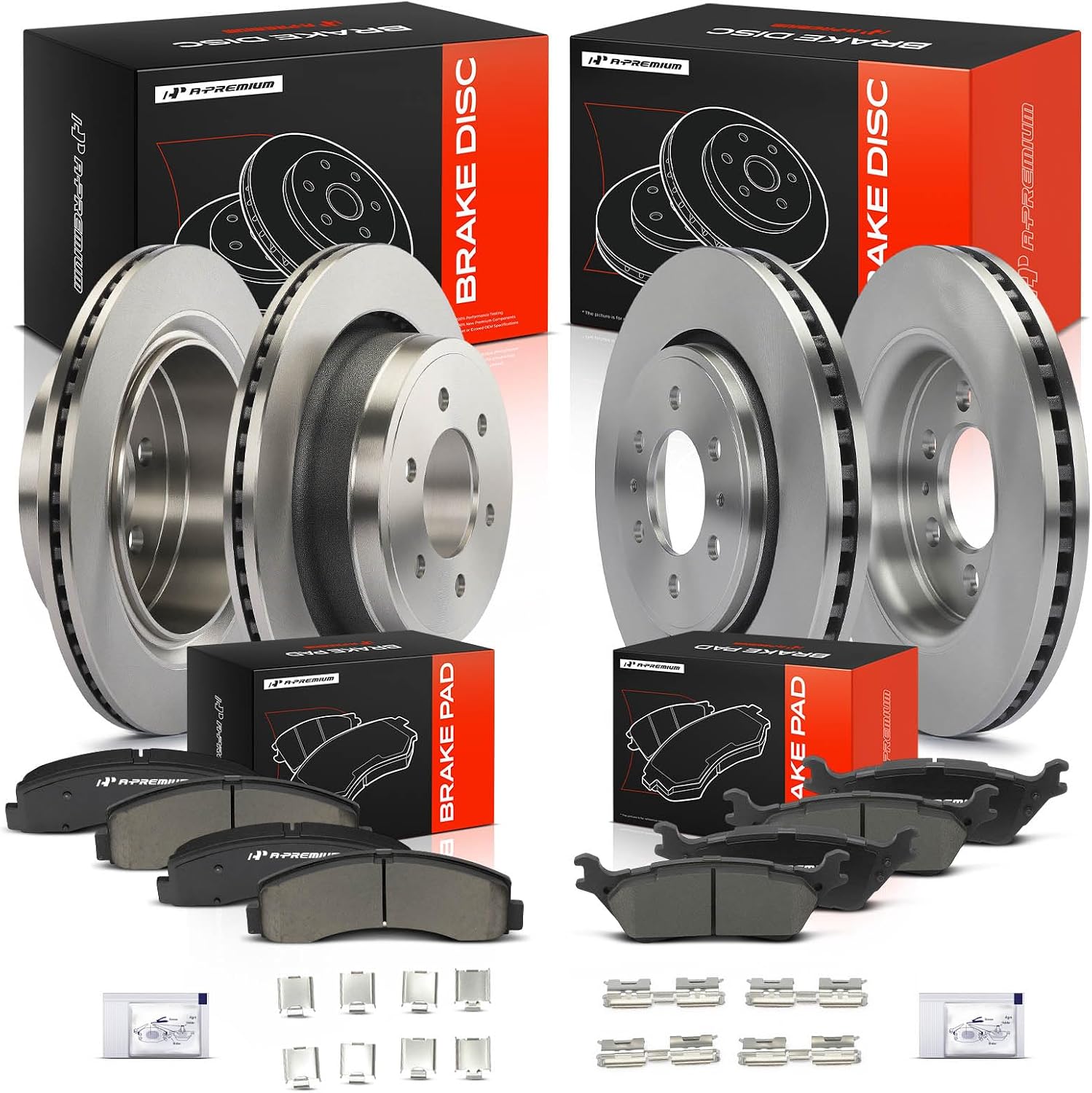 A-Premium Front Vented & Rear Solid Disc Brake Rotors + Ceramic Pads Kit Compatible with Select Ford Models - For F-150 2012 2013 2014 2015 2016 2017 2018 2019 2020, 12-PC Set