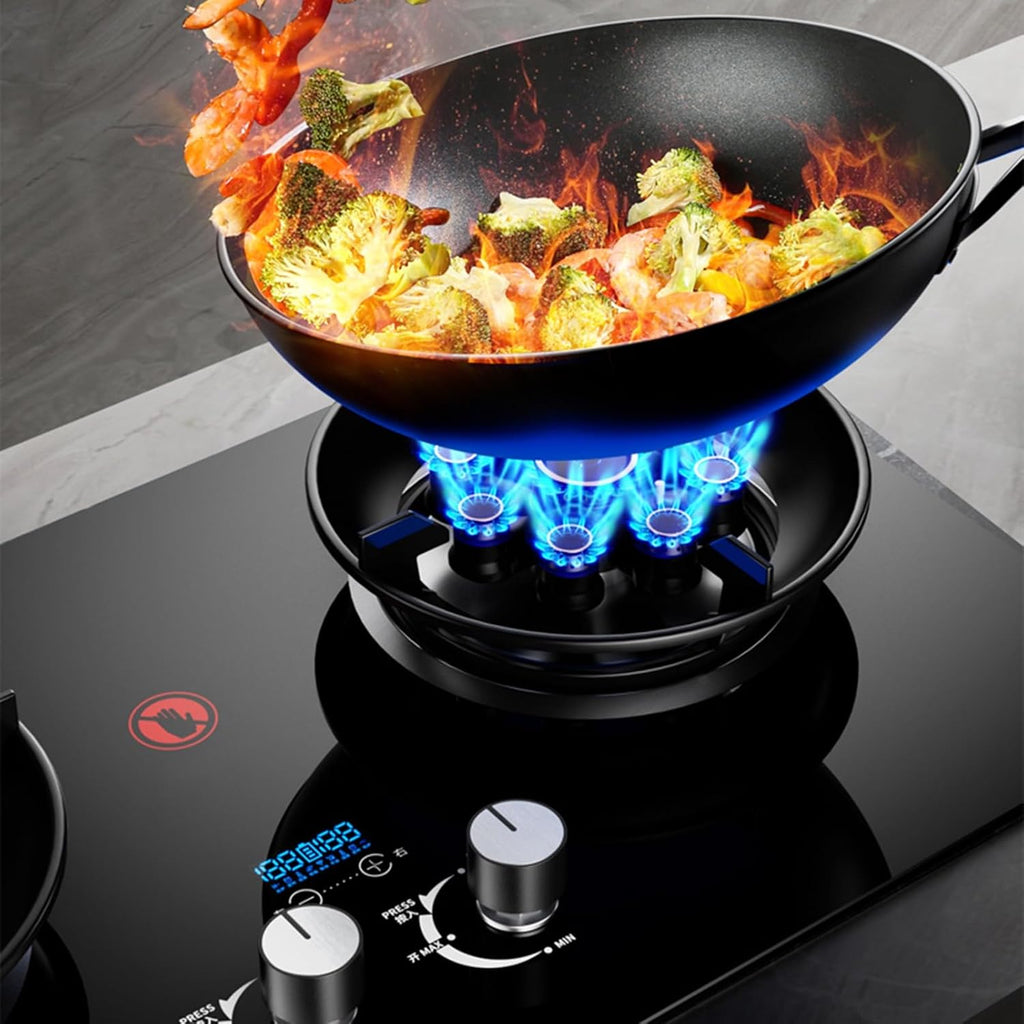 Gas Stove,Built-in Gas Stove with 2 Burners,5.2KW Nine-Cavity High-fire Timer,Gas/LP Gas Conversion Stove,with Flameout Protection,for Home Kitchen(NG)