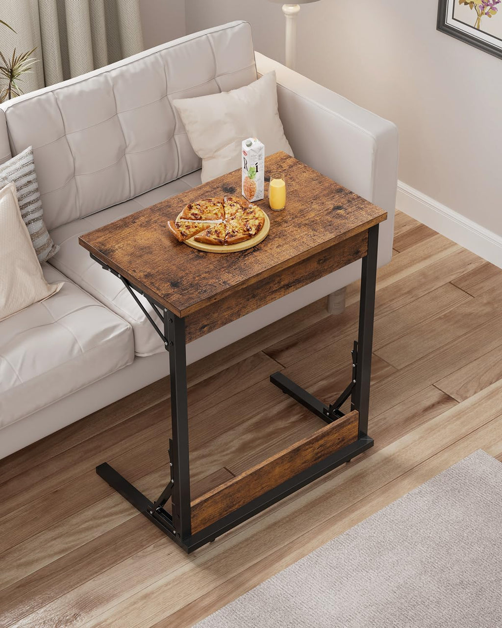 Tatub Folding TV Tray Table Set of 4, 24' Wide C-Shaped End Table for Couches, Small Sofa-Side Laptop Desk with Metal Frame for Living Room, Bedroom, Rustic-Brown