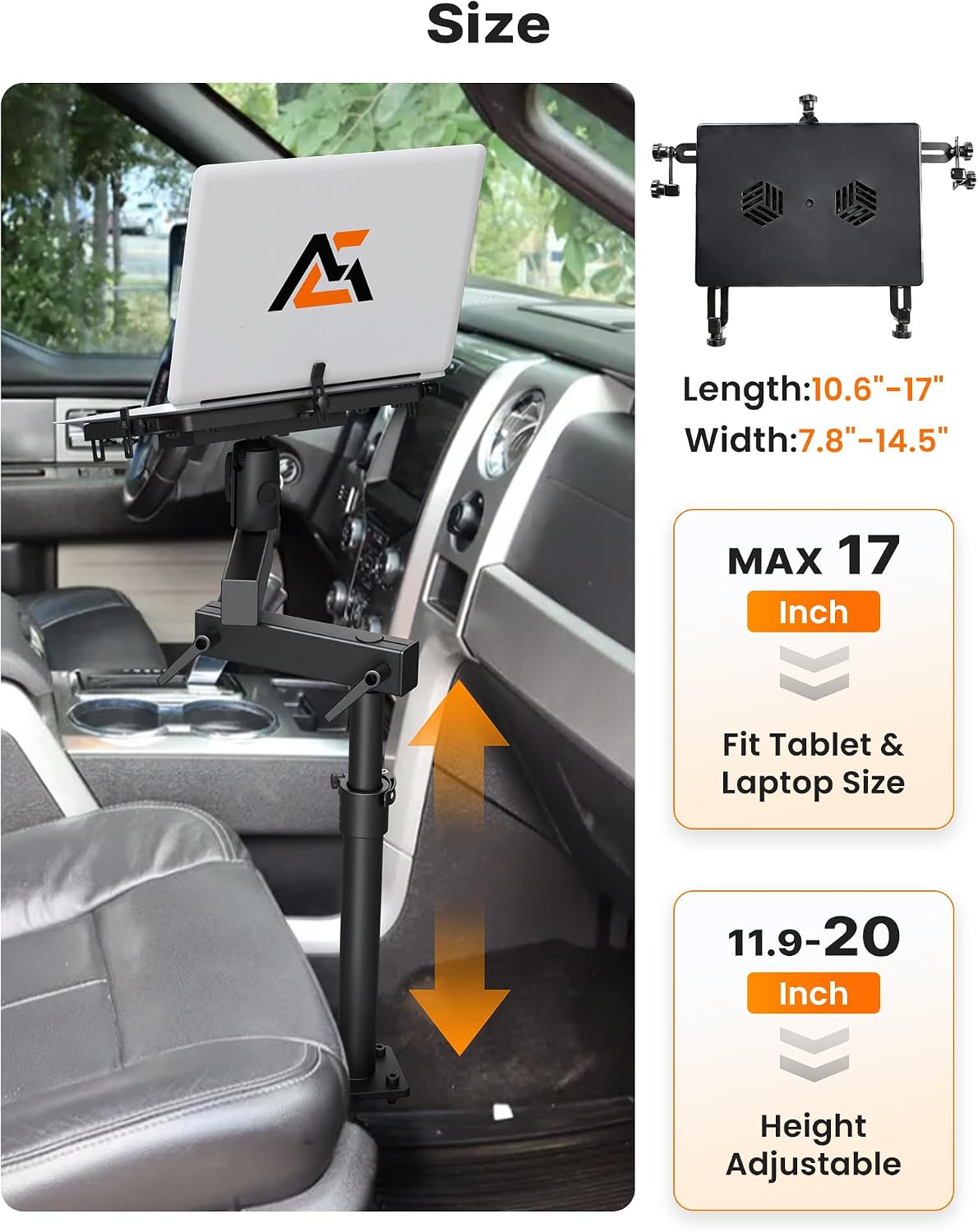 MELIPRON Truck Laptop Mount Fit for Ford F-150 2004-2014, Lincoln Mark LT 2005-2011, No-Drilling Vehicle-Specific Laptop Holder with Cooling Fan Adjustable Height for Work on The Go
