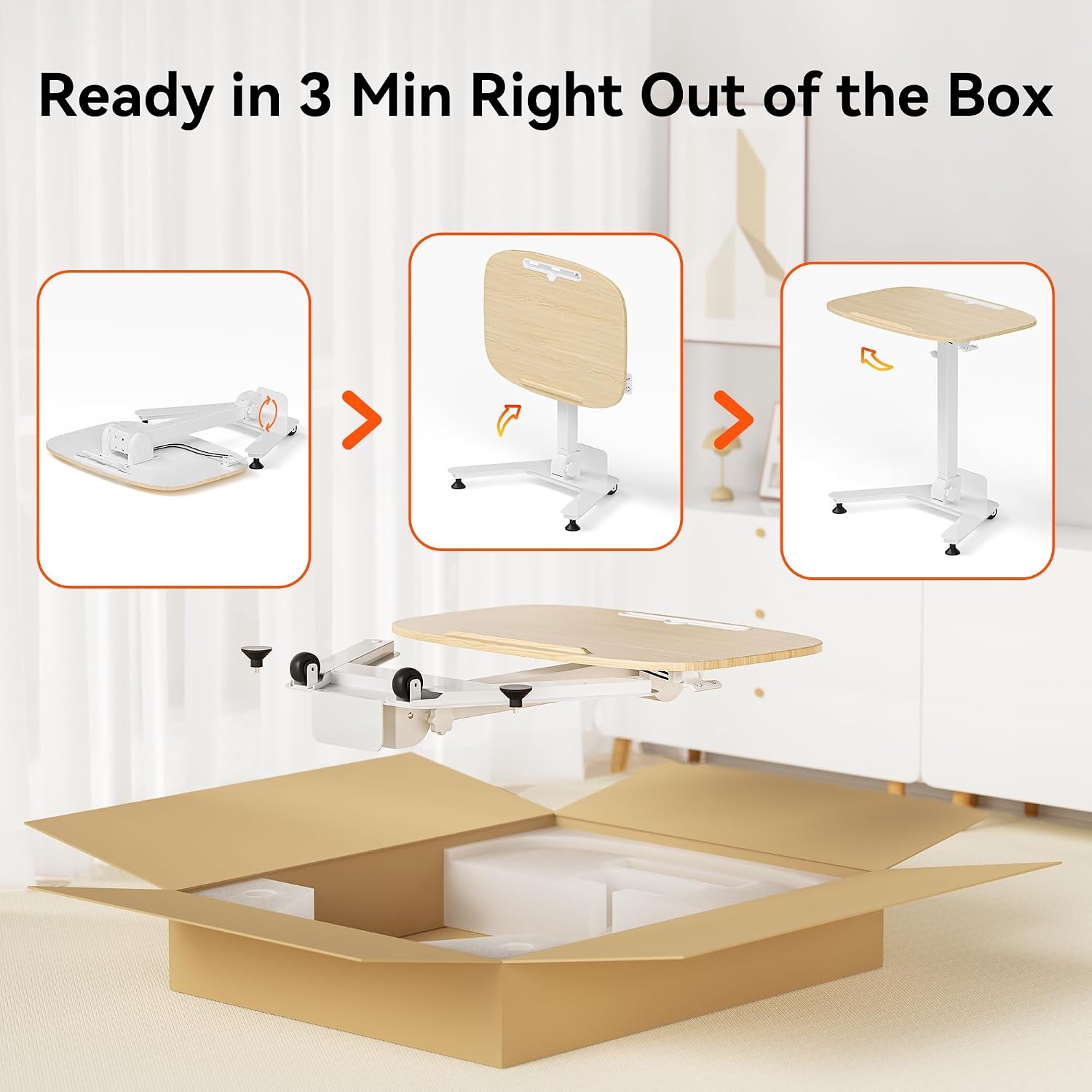 WALKINGDESK Folding Pneumatic Height Adjustable Mobile Standing Desk with 90° Tiltable Tabletop, 27.2x18.9 Inch Portable Laptop Desk with Wheels, Holds Up to 66.1lbs for Home Office, Study, Oak