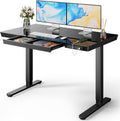 Marsail Glass Standing Desk with Drawer, 48 x 24 inch Electric Standing Desk, Height Adjustable Desk with One-Piece Tabletop & USB Charging Ports, Sit Stand Desk with Storage for Home & Office Black