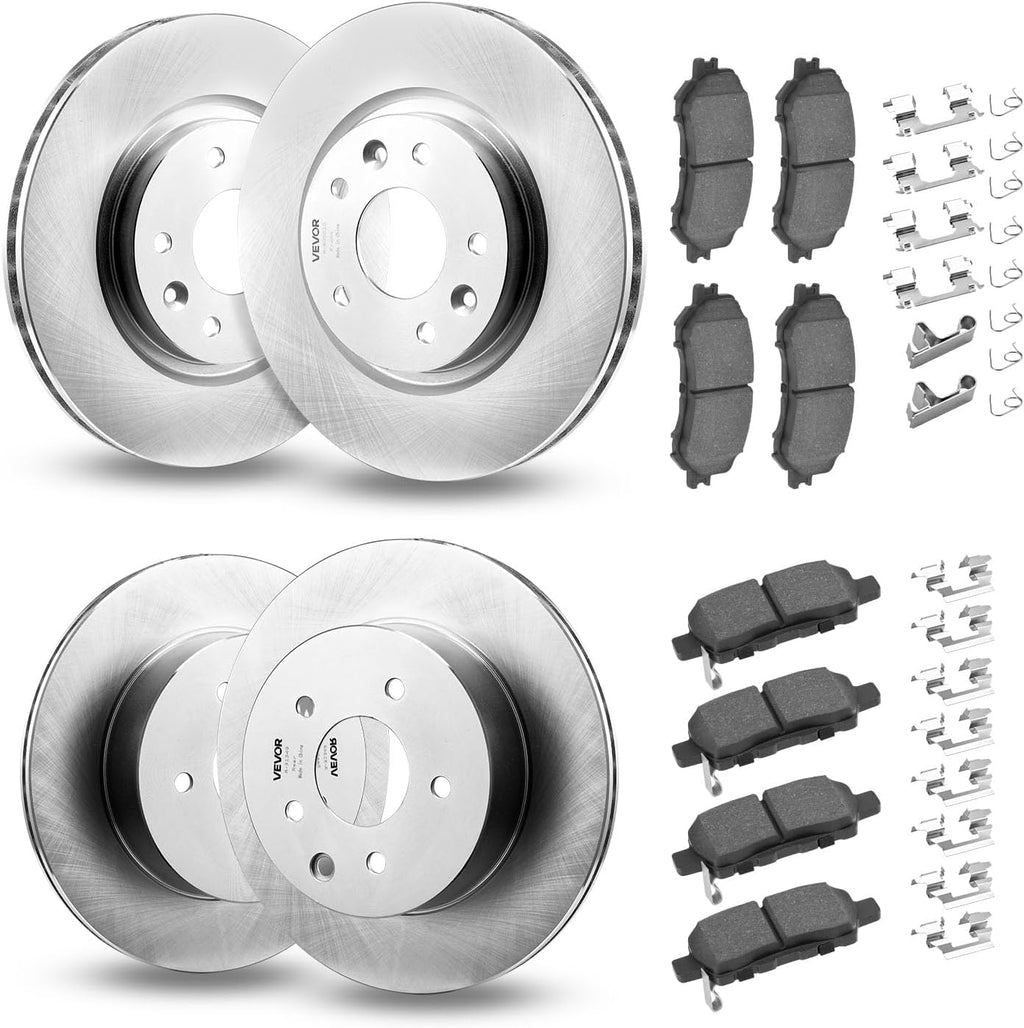 VEVOR Front and Rear Brake Kit Compatible with 2014-2015 Nissan Rogue (2 Row Seating; 11.65 inch (296mm) Front Outer Diameter), Hollow Structure Brake Rotors Ceramic Brake Pads Replacement Kit