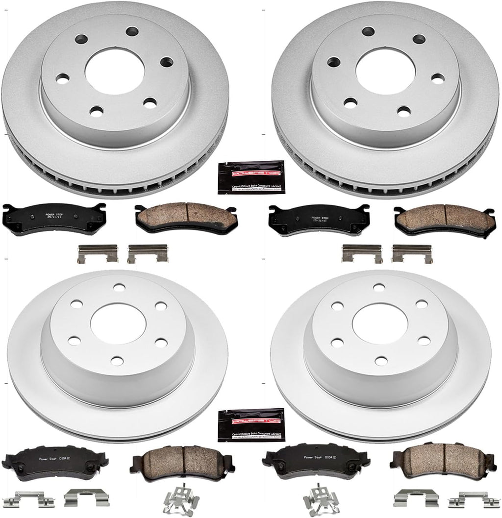 PowerStop Front and Rear Brake Kit for Chevrolet Astro 2003-05 |Avalanche 1500 2002 |Silverado 1500 1999-06 - Fully-Coated Disc Rotors with Z17 Ceramic Brake Pads Replacement, CRK2010